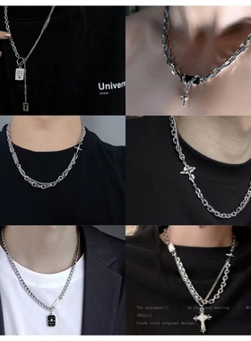 爆款溶解暗黑十字架项链男高级感钛钢锁骨链男生痞帅配饰嘻哈潮流