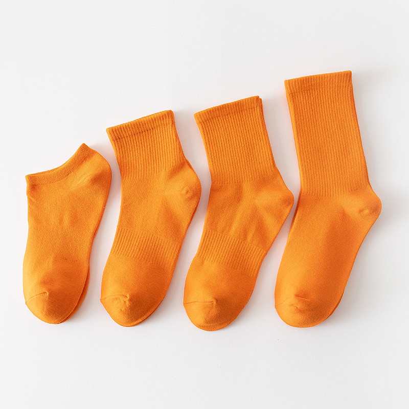 橙色纯棉吸汗防臭船袜男女款