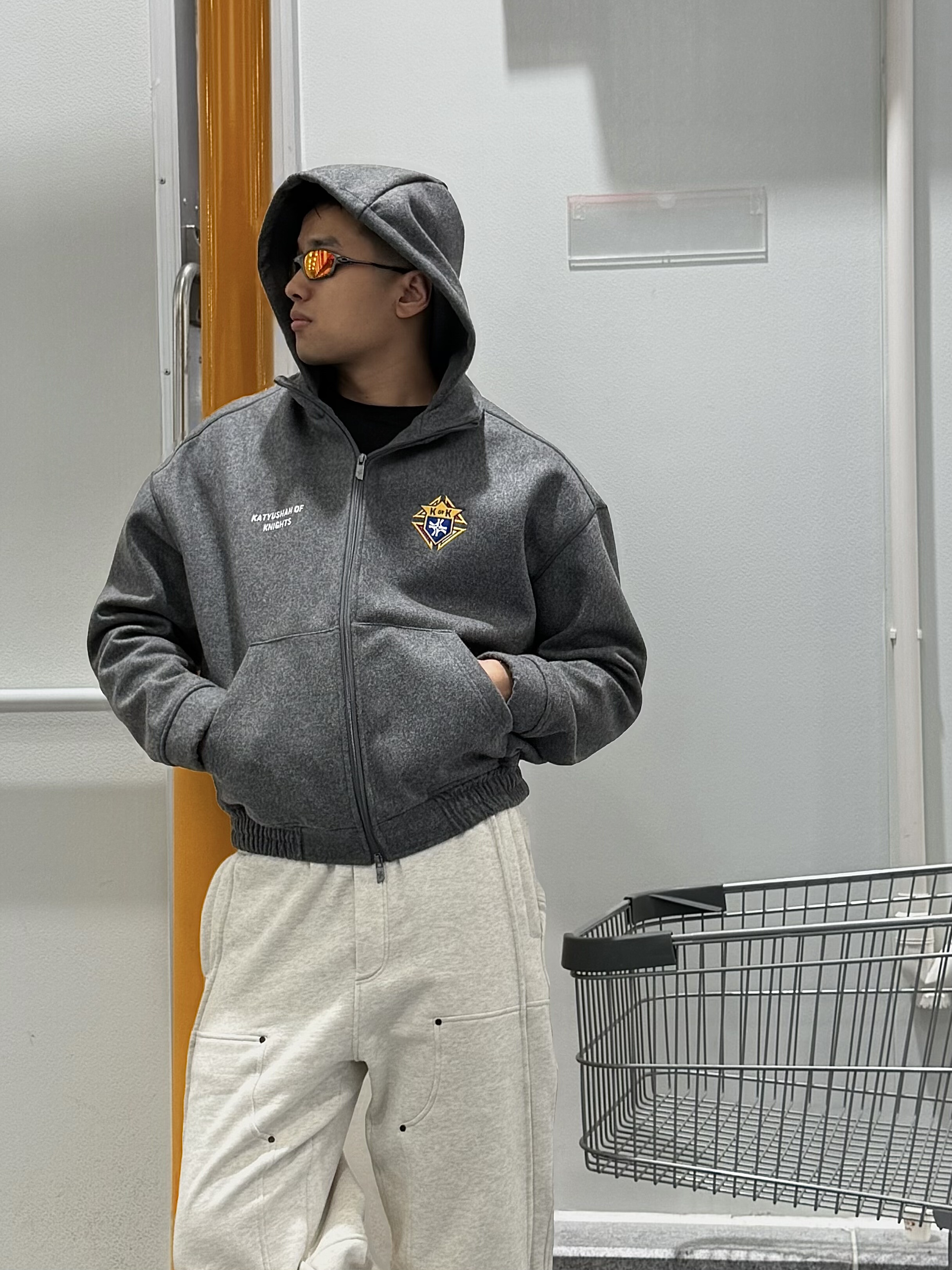 【卡秋山】风寂羊毛复合加绒廓形连帽卫衣外套秋冬季休闲百搭夹克