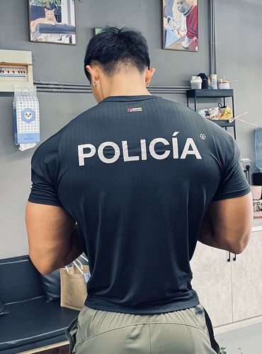 【卡秋山】美式警长收袖口条子速干短袖夏季运动健身弹力训练T恤