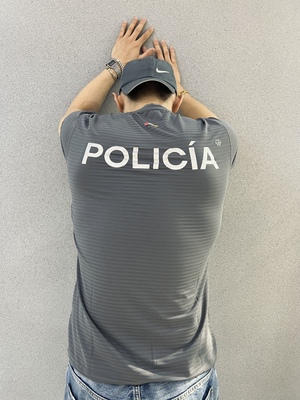 【卡秋山】狼灰色policia条子短袖 速干弹力夏季运动健身短袖T