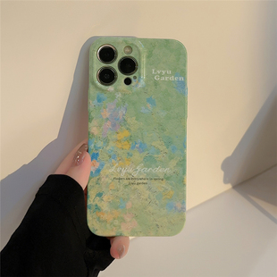 绿色油画菲林适用iPhone13花园苹果14Promax手机壳15硬壳17女潮16Promax防摔Max保护套16plus硅胶个性 14Pro