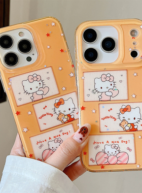 浅橙色闪粉可爱卡通猫咪适用iPhone17苹果16Promax手机壳15Pro双层亚克力13女14Pro潮17Promax防摔套