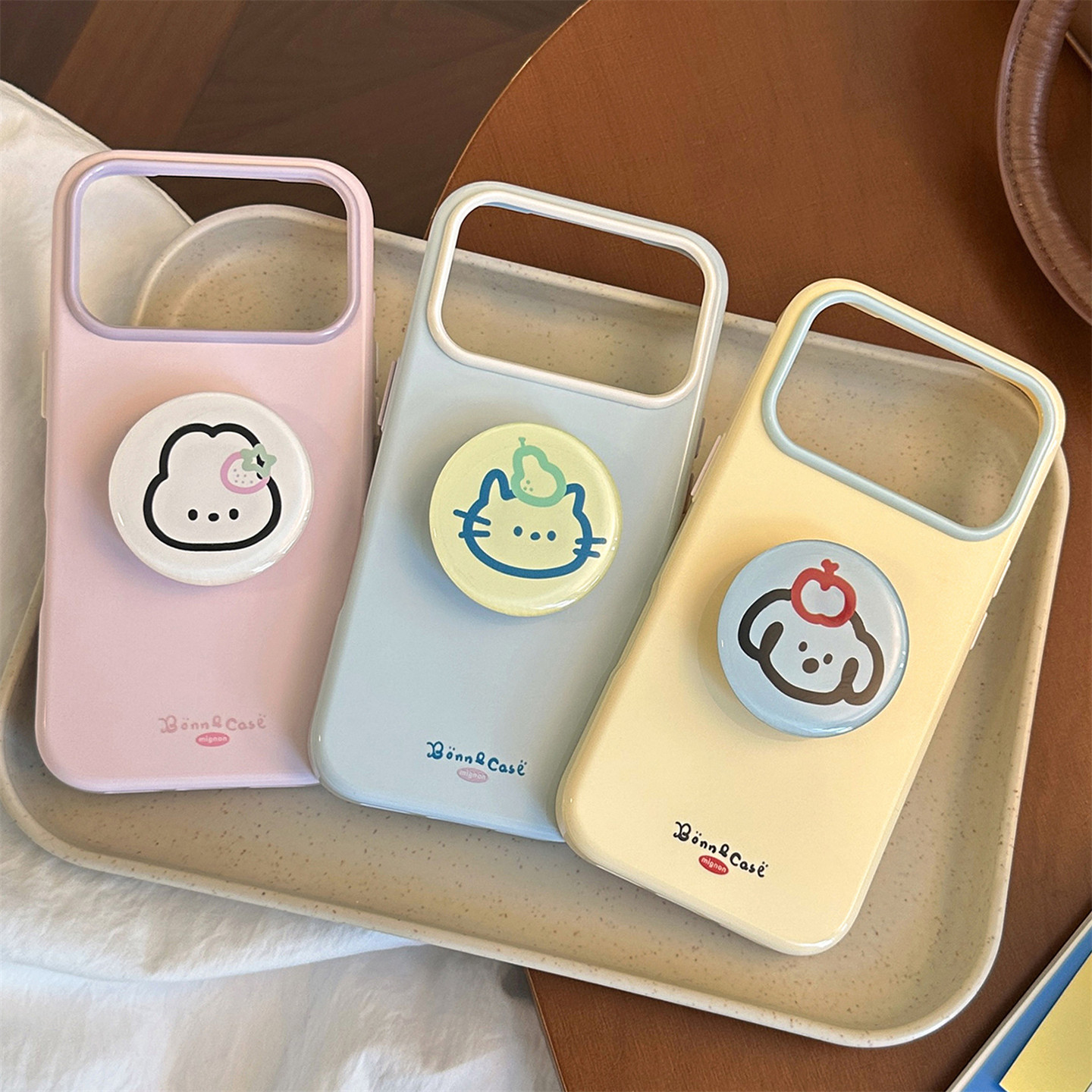 韩系简约纯色可爱兔子头像支架 适用iPhone17Promax苹果16手机壳16Promax新款17Pro防摔套16PM小清新少女粉色