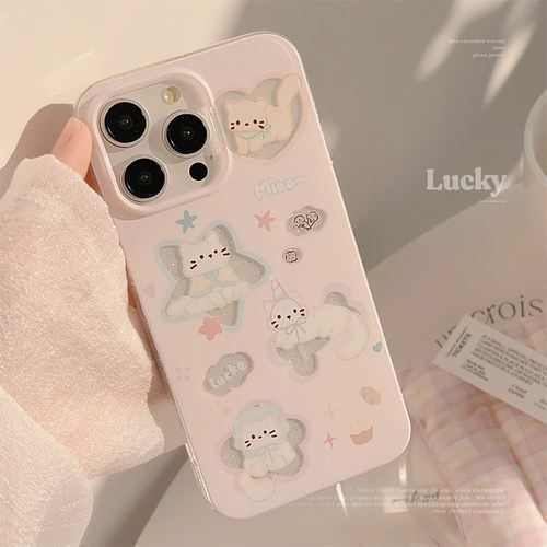 粉色闪粉猫咪可爱手机壳