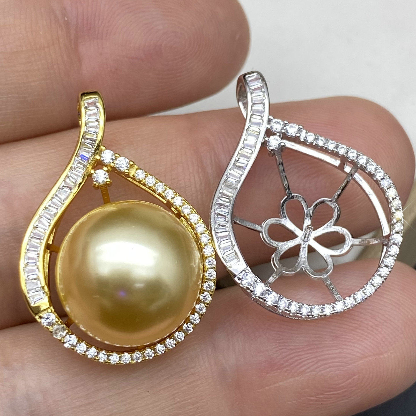 珍珠吊坠空托配件蜜蜡挂坠托大款遮瑕坠子手工材料水滴款配14-15m