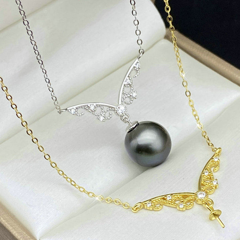 源头工厂价s925纯银珍珠项链蝴蝶吊坠托带链子diy手工半成品饰品,饰品/流行首饰/时尚饰品新,银饰配件,淘宝优惠券,粉丝福利购,淘宝优惠卷