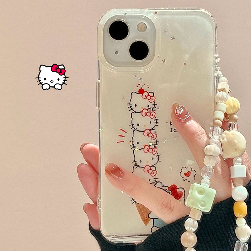 简约冰淇淋凯蒂猫适用iPhone16promax手机壳苹果15新款14小众13挂绳15ProMax可爱16Pro防摔超火