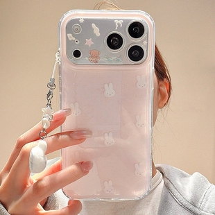 新款适用iPhone17ProMax手机壳16苹果15小众韩风防摔粉色波点兔子