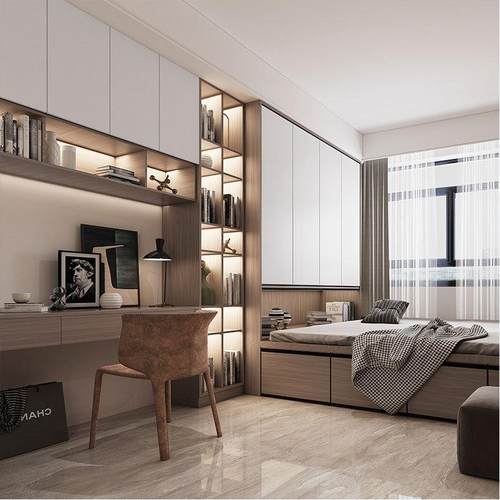 香港全屋定制臥室油壓床地臺書台書櫃隔斷櫃公屋家私定制實木環保