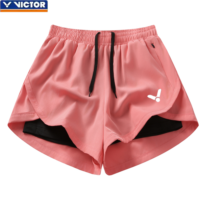 victor胜利羽毛球服情侣短裤夏季假两件户外三分裤速干运动健身裤