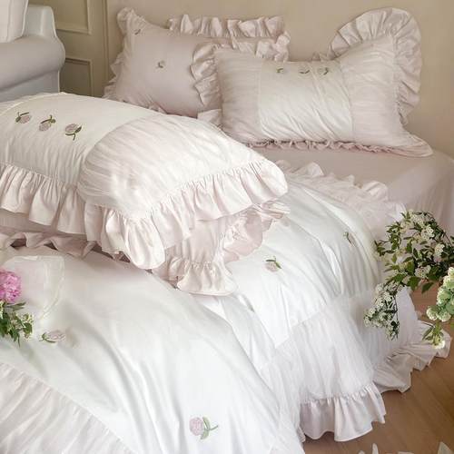 法式花边100S贡缎长绒棉全棉四件套公主风纯棉被套床单床上用品