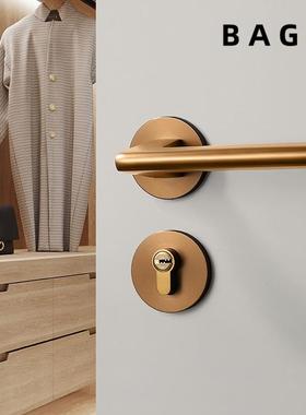 BAGB磁吸静音门锁卧室现代简约轻奢极简拉丝香槟金机械咖啡金门锁
