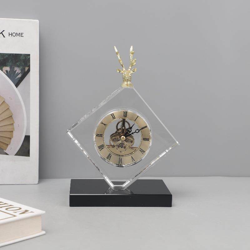 现代简约高端水晶透明机械芯钟表摆件客厅玄关酒店软装家居装饰品