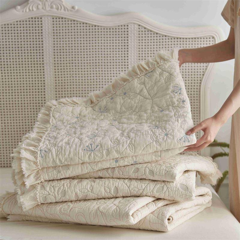 花边款全棉纯棉绗缝床盖三件套~多功能加厚夹棉加厚床单 四季薄被