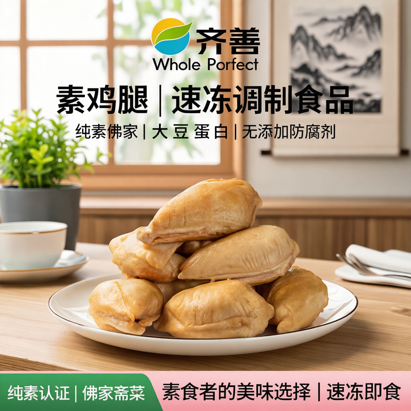 冷冻齐善素食【 素鸡腿 】素肉佛家纯素食品大全旗舰店零食斋菜