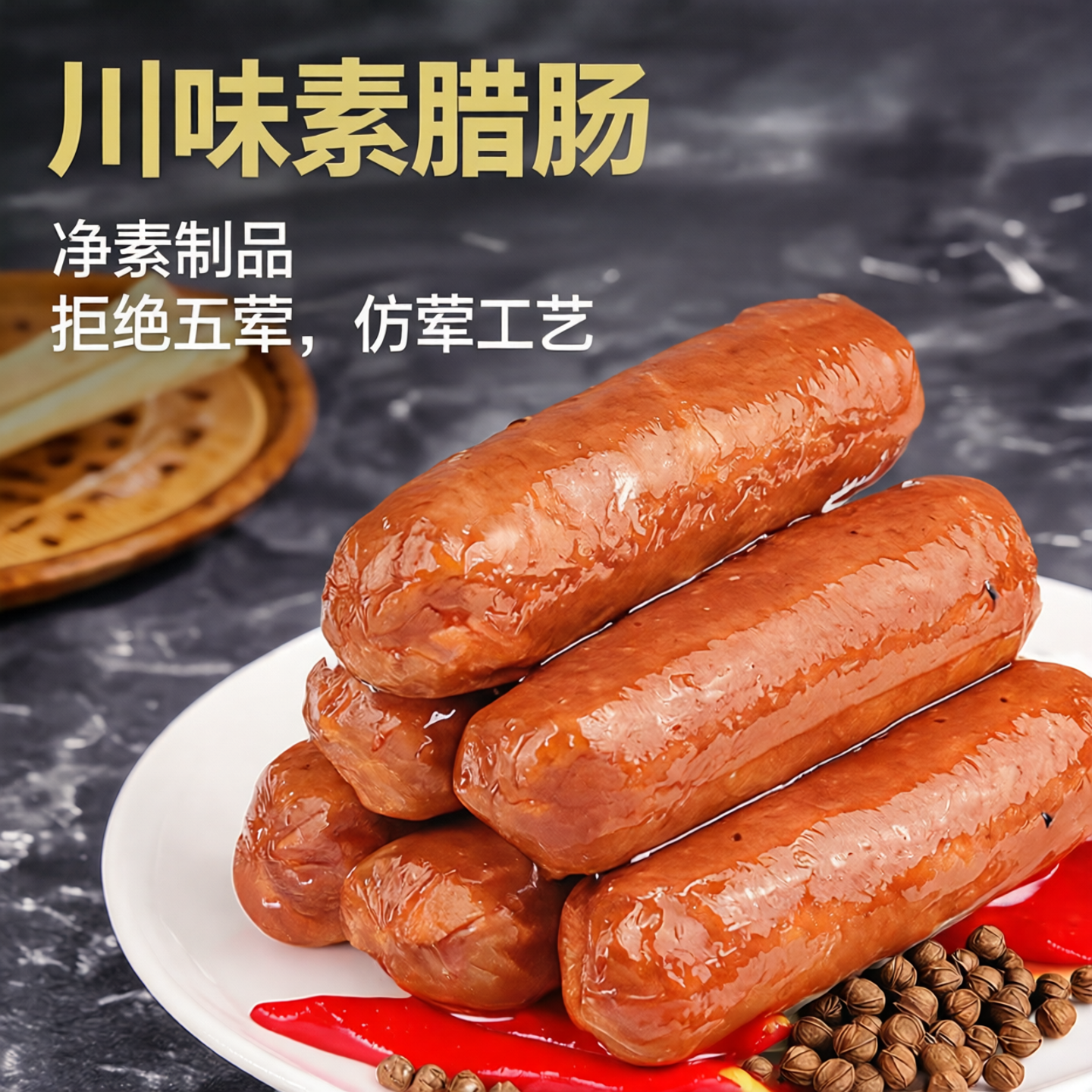 【齐善素食 川味素腊肠】佛家纯素肉即食植物人造肉豆制品素烤肠