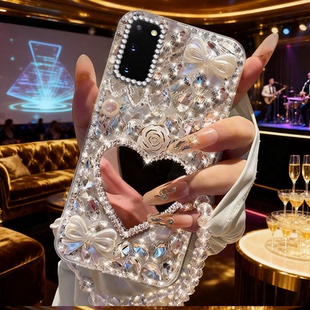 2026满钻奢华带镜子适用三星GalaxyS20手机壳本命年S24FE外壳S10e马年S10防摔S8镶钻S23高端S9结婚S24高级感