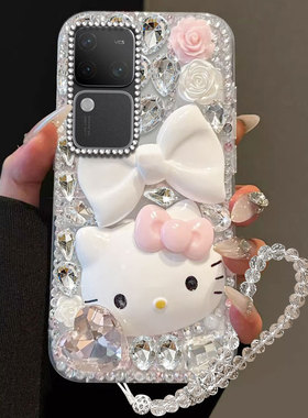 满钻奢华卡通KT猫适用vivoS18手机壳镶钻x272025年Y77 5G保护套NEX3高级感S19可爱VIVOS9女款s12PRO透明S5