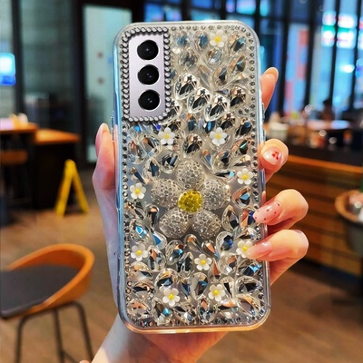 奢华闪钻花朵适用三星GalaxyS30手机壳/2026年S20+小众S22Ultra新款S9+透明S8防摔S24FE爆款S8+软壳S21FE外壳