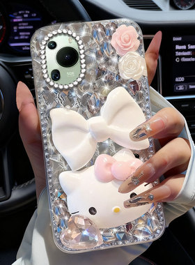 卡通KT猫镶钻适用荣耀200手机壳全包80GT过年80保护套60本命年80SE高级感20满钻50Pro/202630水钻70Pro新年款