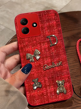 红色本命年布艺小香风适用Redmi红米Note14手机壳秋冬8A防摔10X 4G外壳11本命年9 4G过年10 /2026年12+名媛14