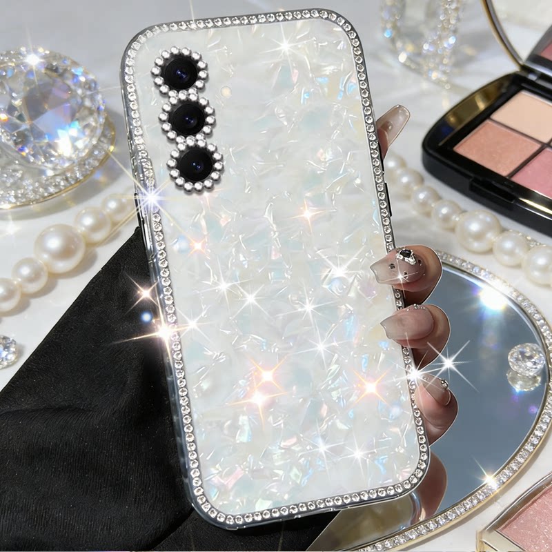 高级镶钻七彩贝壳适用三星GalaxyS25手机壳硅胶S22/2026年A73 5G新款A35 5G女款S22Plus外壳S25+全包S21FE