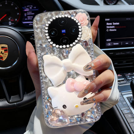 卡通KT猫镶钻适用vivoX100手机壳全包X60+外壳x23满钻X100S新品X100新年款X50/2026Y77e本命年Y73s网红X200s