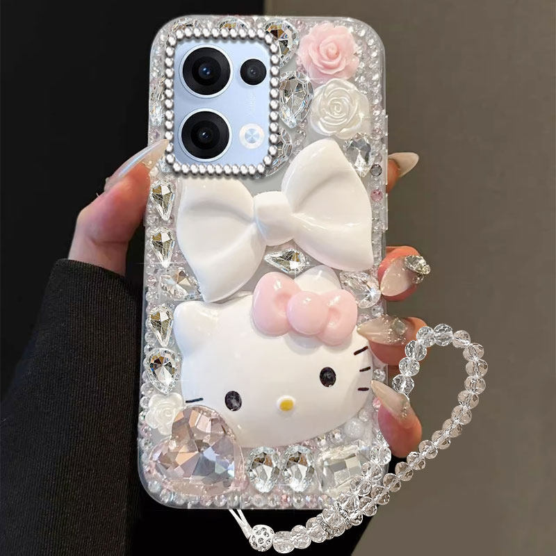 满钻奢华卡通KT猫适用OPPOReno13手机壳保护套FindN女款3透明22025年9镶钻R15梦镜版新品11网红R1