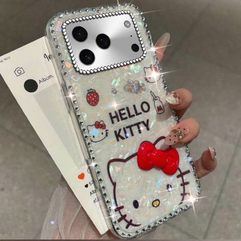 卡通新款贝母纹适用苹果iPhone17Promax手机壳闪钻15镶钻8Plus全包7可爱12Pro水钻13巨好看6SPLus高级感17