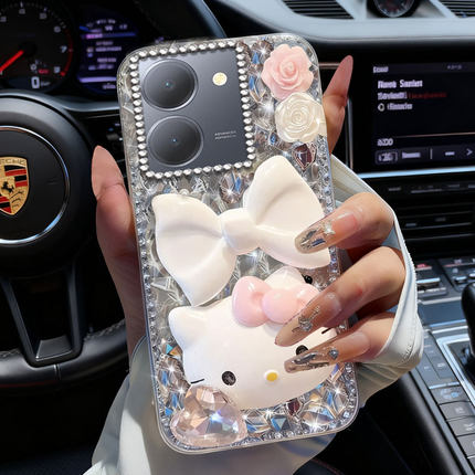 卡通KT猫镶钻适用vivoY78手机壳新年款X50满钻X21S防摔X50过年Y33s网红Y50M全包Y50 5G/2026y52s高级感Y77 5G