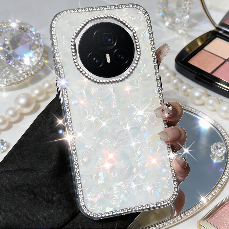 高级镶钻七彩贝壳适用荣耀MagicV3手机壳新款300Pro外壳60SE硅胶400女款200Pro小众70Pro全包P70art/2026年50
