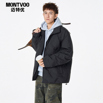 【加厚保暖】黑色菱格立领棉服