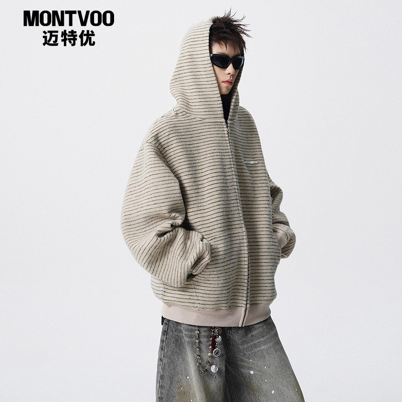 【慵懒风】条纹连帽开衫卫衣外套