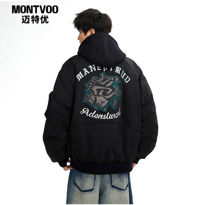 【假两件穿搭】棒球羽绒服外套潮