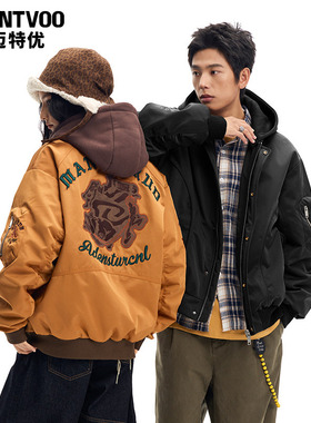 迈特优冬季羽绒服男女短款飞行夹克加厚棒球服机能风工装潮牌外套