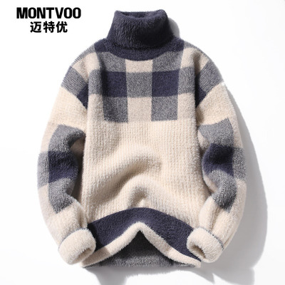 2022年格子男士毛衣针织衫高领