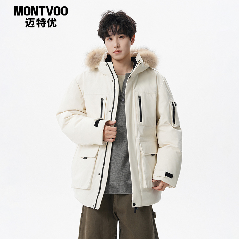 【可拆卸毛领】工装羽绒服男款