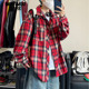 迈特优红色格子长袖 复古休闲衬衣情侣外套 美式 衬衫 男女秋季