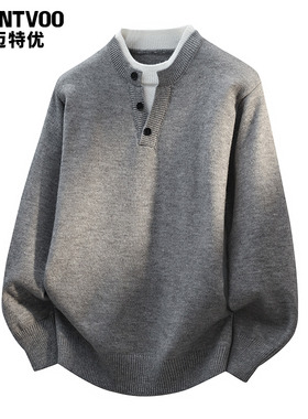 迈特优假两件毛衣男款秋冬新款V领针织衫男内搭青少年套头毛线衣