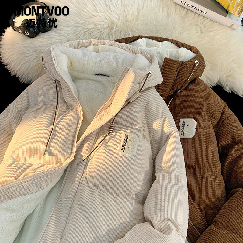 加绒灯芯绒棉服男秋冬季2024新款