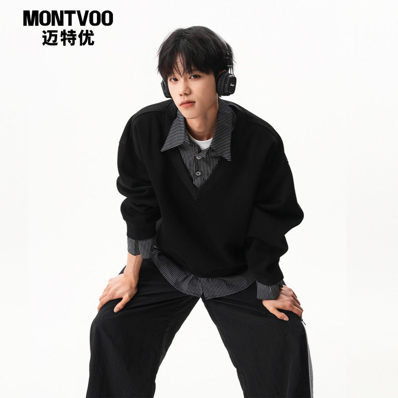 男生高智感穿搭拼接卫衣外套男生