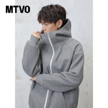 MTVO迈特优美式复古连帽仿毛呢卫衣秋季潮牌宽松情侣拉链夹克外套