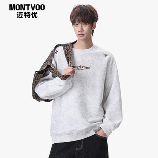 迈特优美式潮牌设计感刺绣卫衣男春季高街vintage情侣款休闲上衣