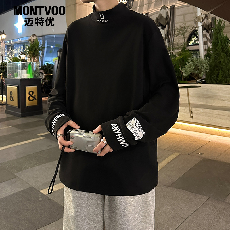 半高领卫衣男生春秋季新款美式