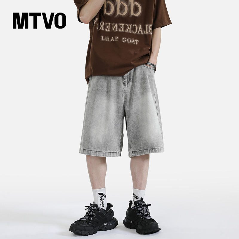MTVO迈特优2025新款水洗做旧牛仔短裤男夏季美式复古宽松显瘦直筒