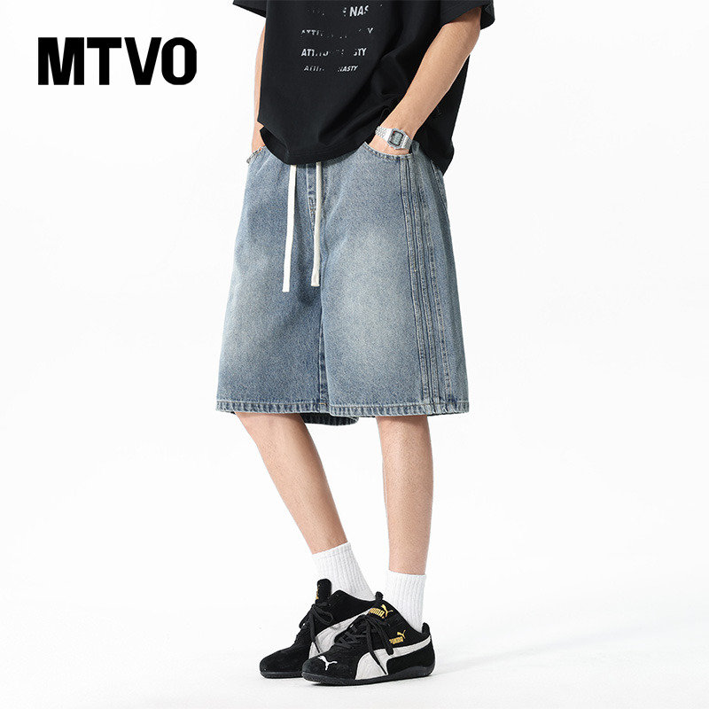 MTVO迈特优牛仔短裤男夏季2025新款宽松直筒薄款潮牌水洗五分中裤
