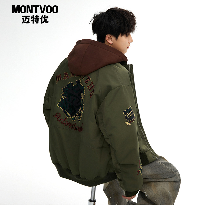 【假两件穿搭】棒球羽绒服外套潮