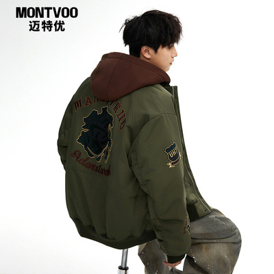 【假两件穿搭】棒球羽绒服外套潮