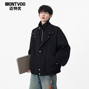 高街boxy休闲情侣夹克潮牌宽松上衣 廊形外套男秋季 迈特优美式 短款